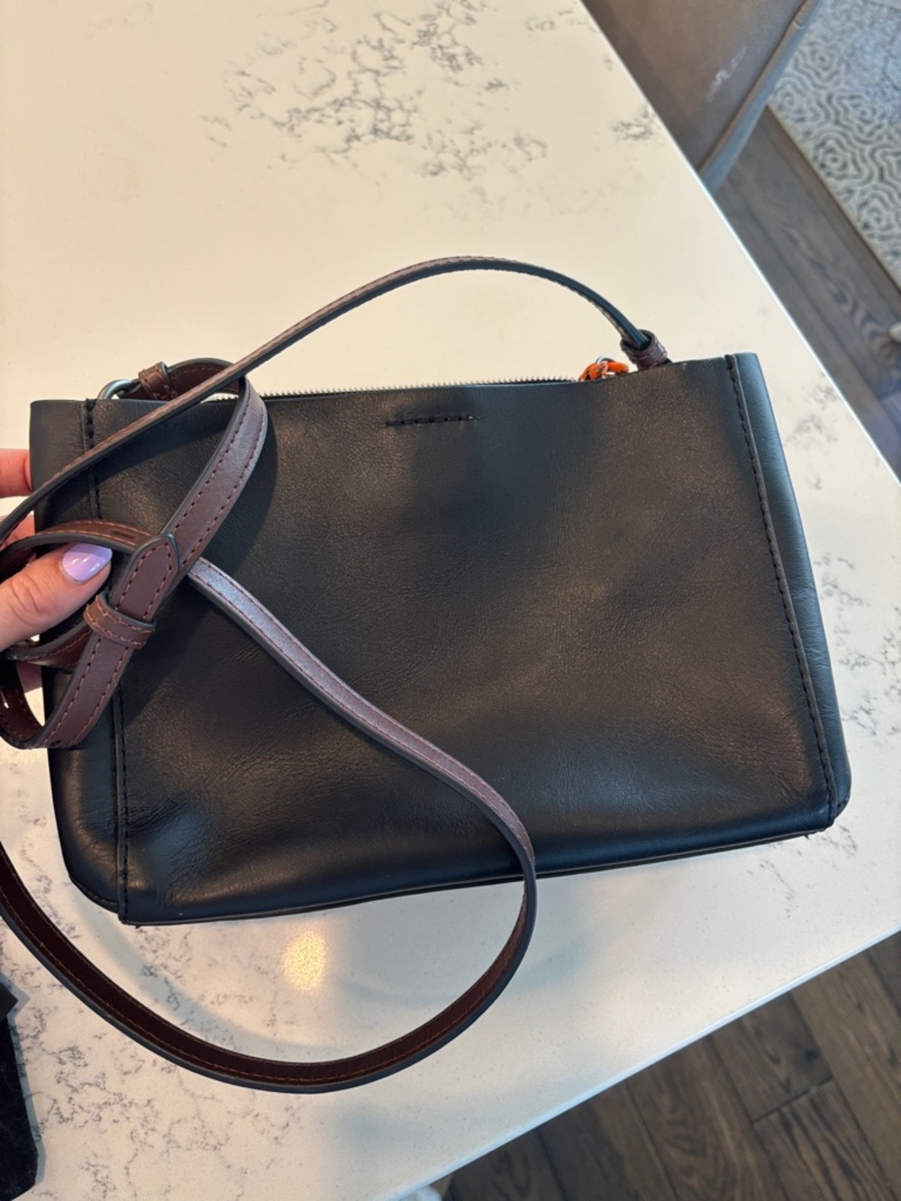 rag & bone Black Leather Crossbody with Brown Strap and Silver Hardware - Picture 3 of 9